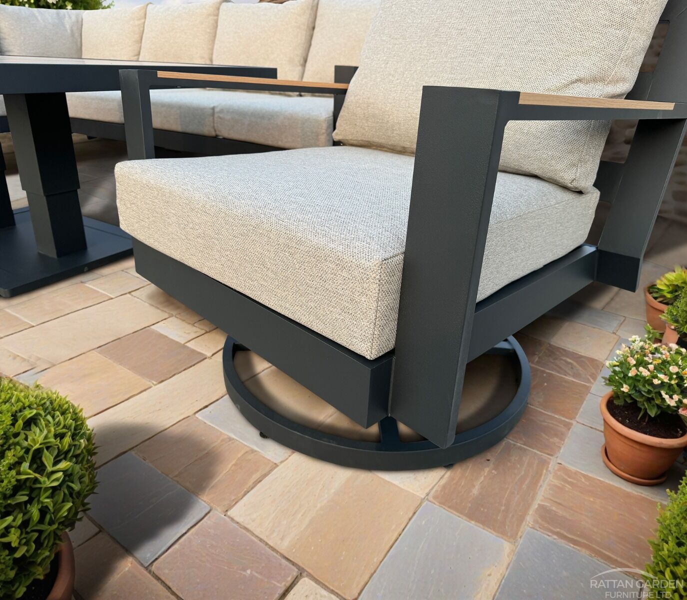 Palermo Aluminium Corner Dining Set with Swivel Chair and Rising Table