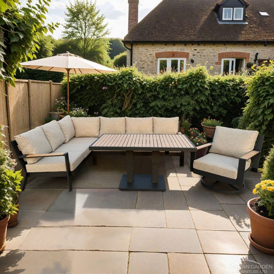 Palermo Aluminium Corner Dining Set with Swivel Chair and Rising Table