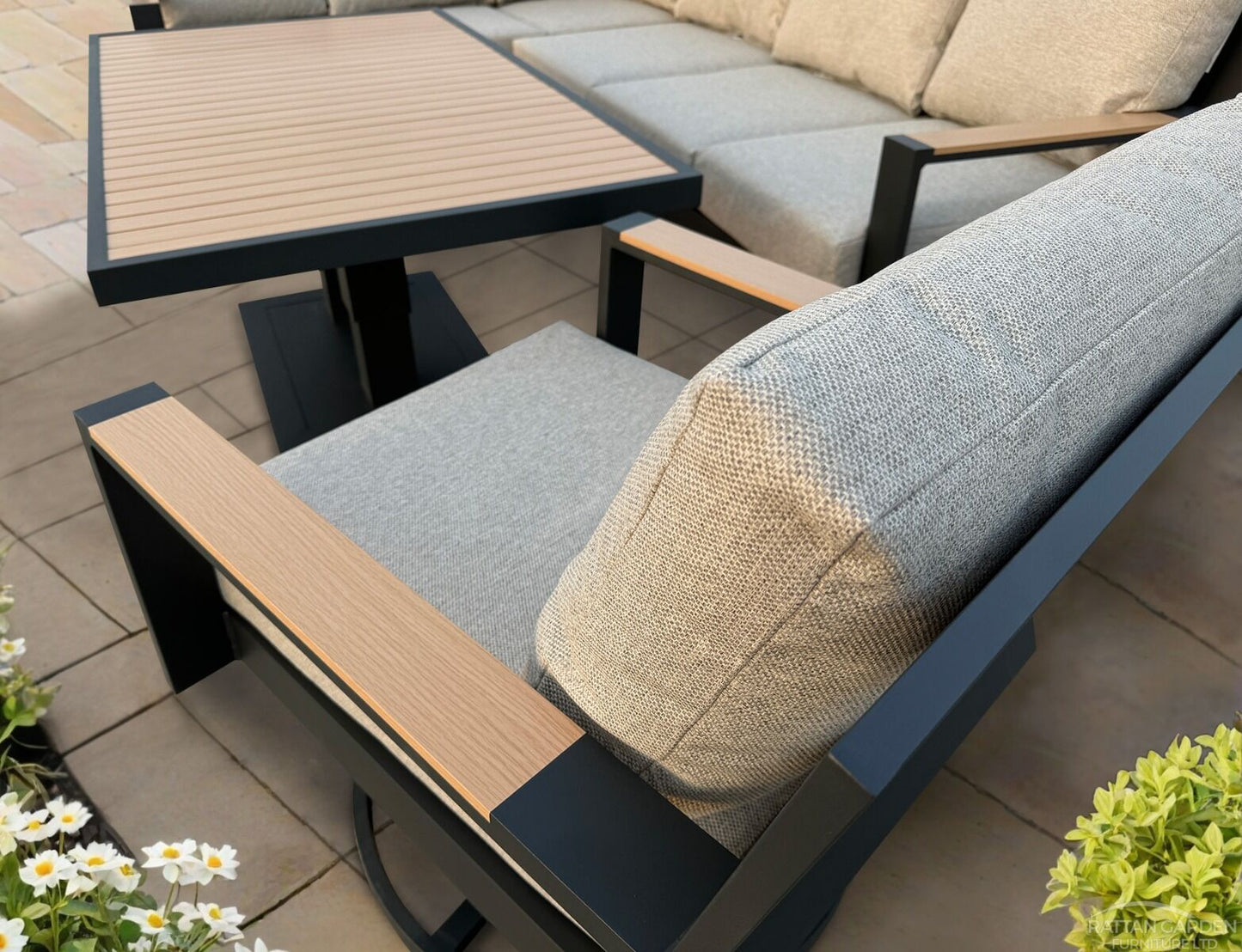 Palermo Aluminium Corner Dining Set with Swivel Chair and Rising Table