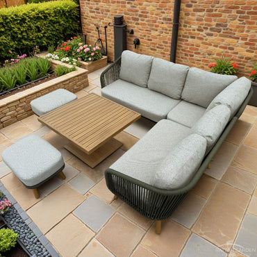 Ferrara Aluminium & Rope (Teak Look) Corner Dining Set with Rising Table