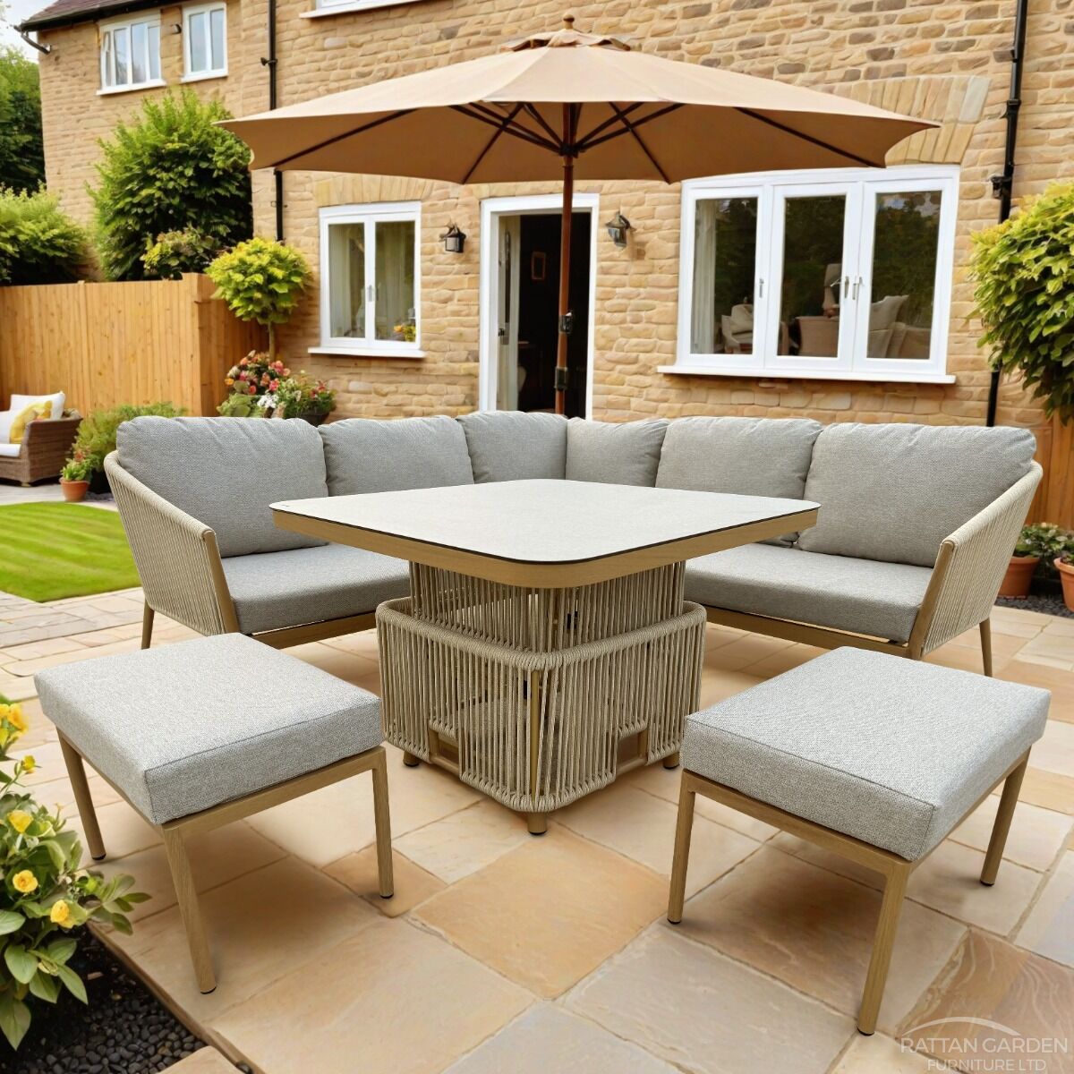 Genoa Rope Corner Garden Sofa With rising table