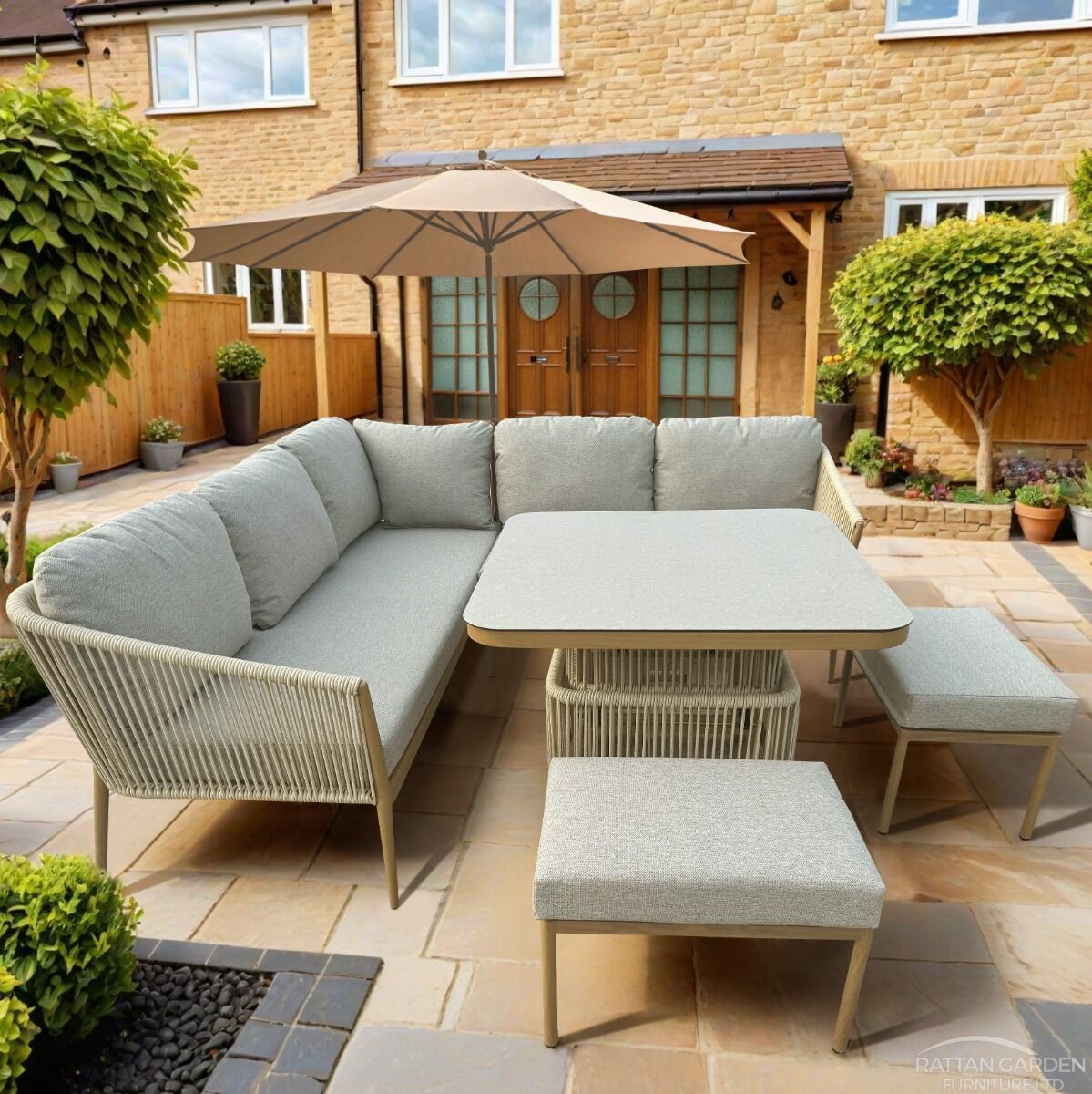 Genoa Rope Corner Garden Sofa With rising table