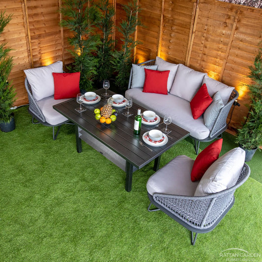 Oasis Rope Style Rattan 4 Seat Dining Set - Grey Cushions