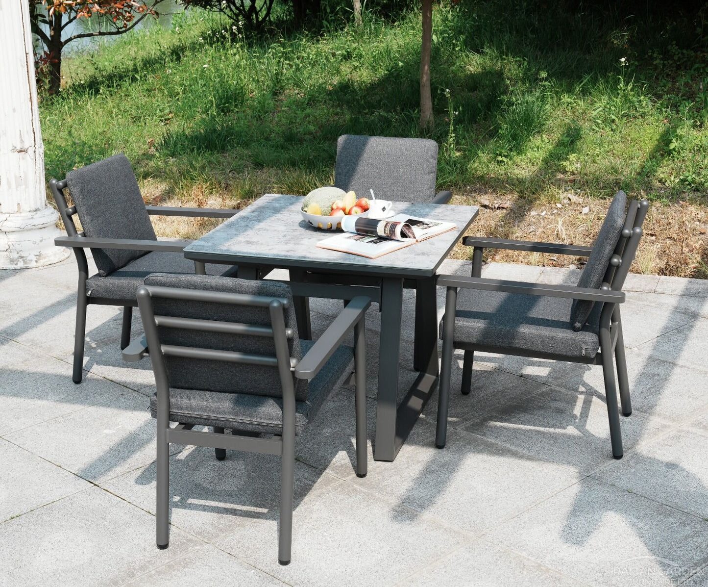 Brabazon Aluminium 4 Seat Dining Set with Patterned Table Top