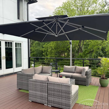 Deluxe 3m Square Cantilever Parasol with LED Lights in Grey with Base