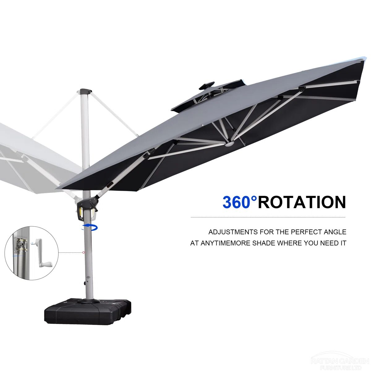 Deluxe 3m Square Cantilever Parasol in Grey with Base