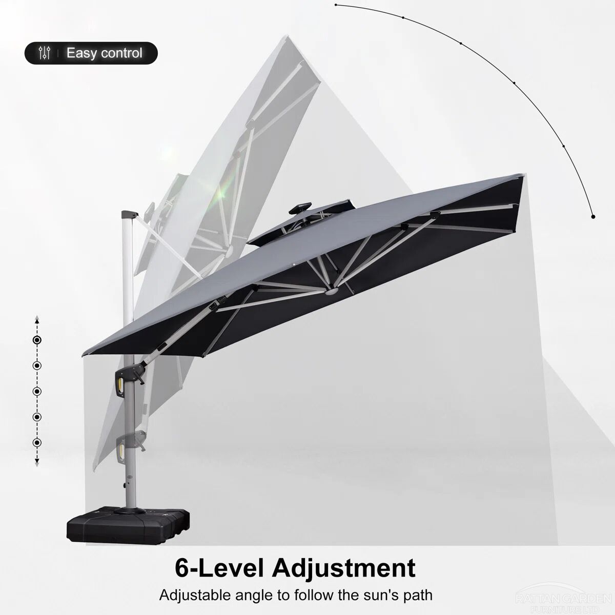 Deluxe 3m Square Cantilever Parasol in Grey with Base
