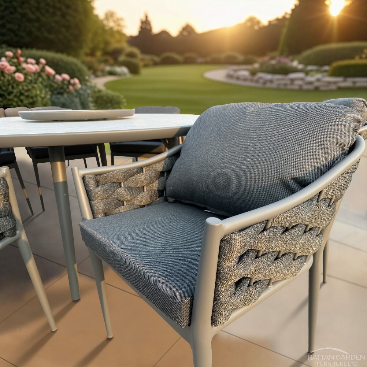 Annabelle Grey 4 Seater Rope Dining Set INC FREE LAZY SUSAN