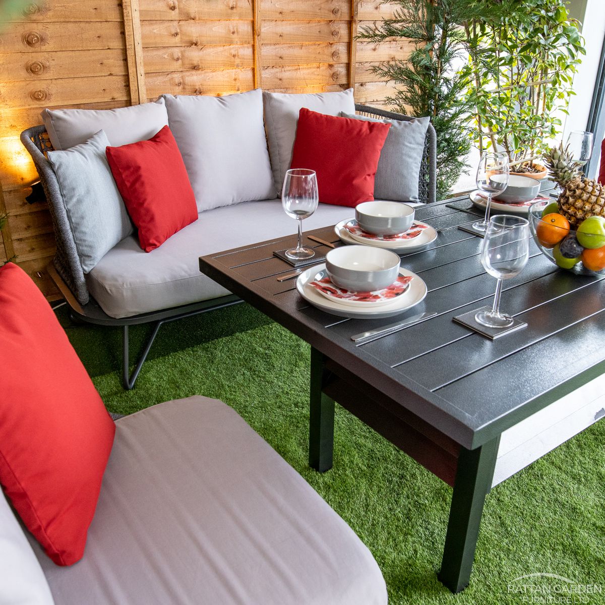 Oasis Rope Style Rattan 4 Seat Dining Set - Grey Cushions
