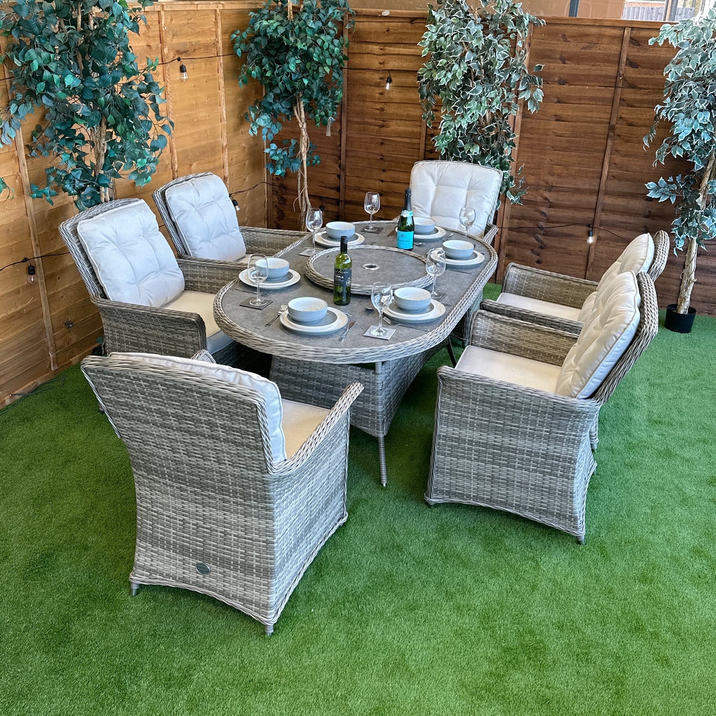 Rattan Champagne Cologne 6 Seater Oval Dining Set