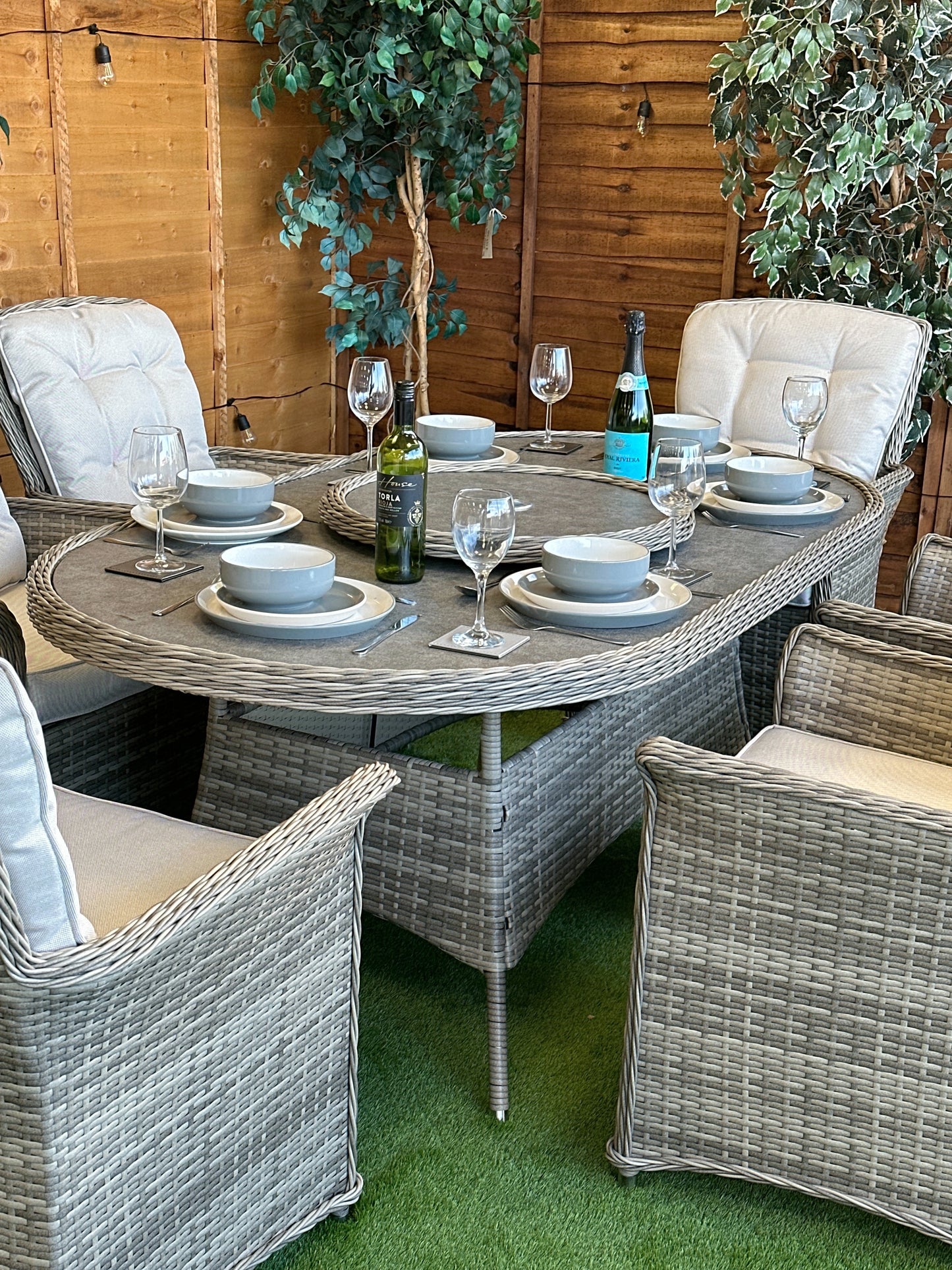 Rattan Champagne Cologne 6 Seater Oval Dining Set