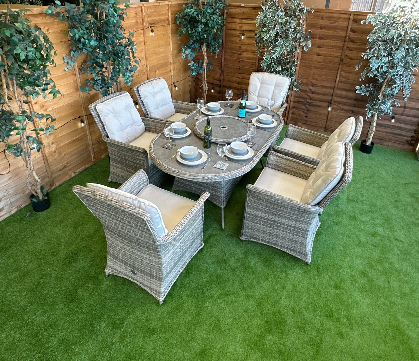 Rattan Champagne Cologne 6 Seater Oval Dining Set