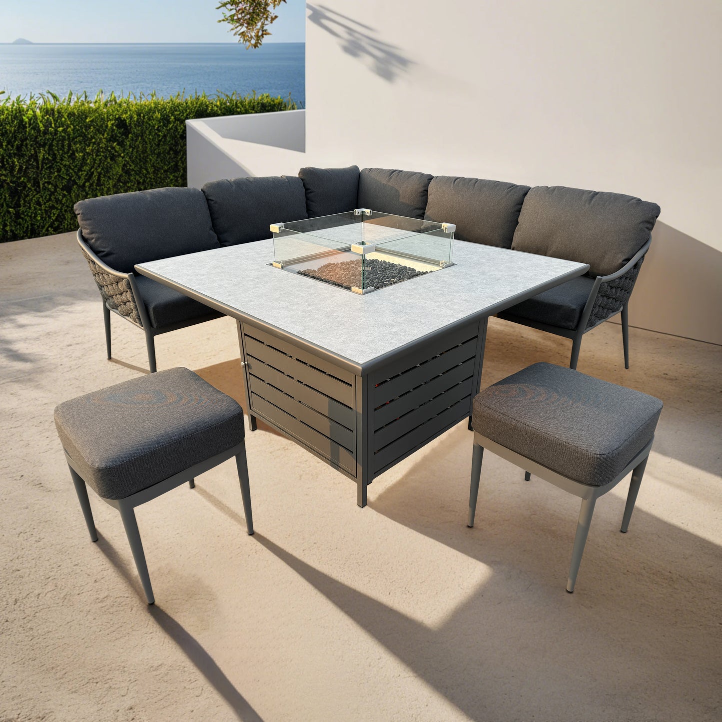 Annabelle Rope Grey 9 Seater Fire Pit Set