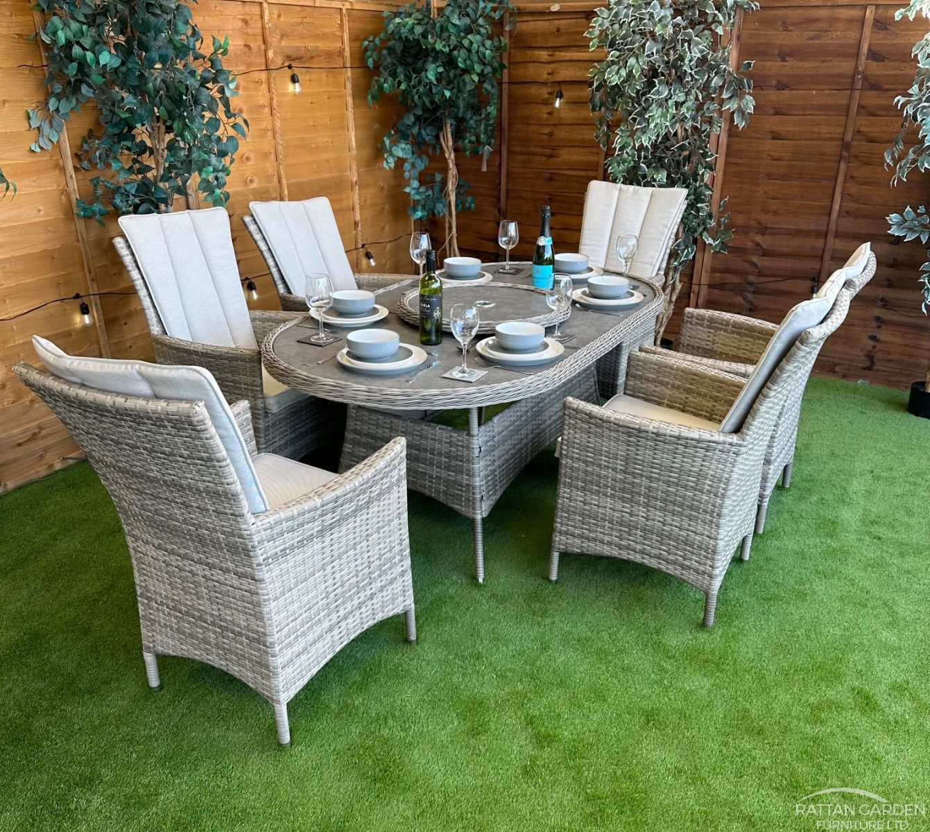 Rattan Gardens Champagne Atlanta Oval 6 Seater Dining Set