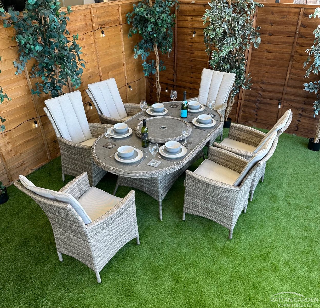 Rattan Gardens Champagne Atlanta Oval 6 Seater Dining Set