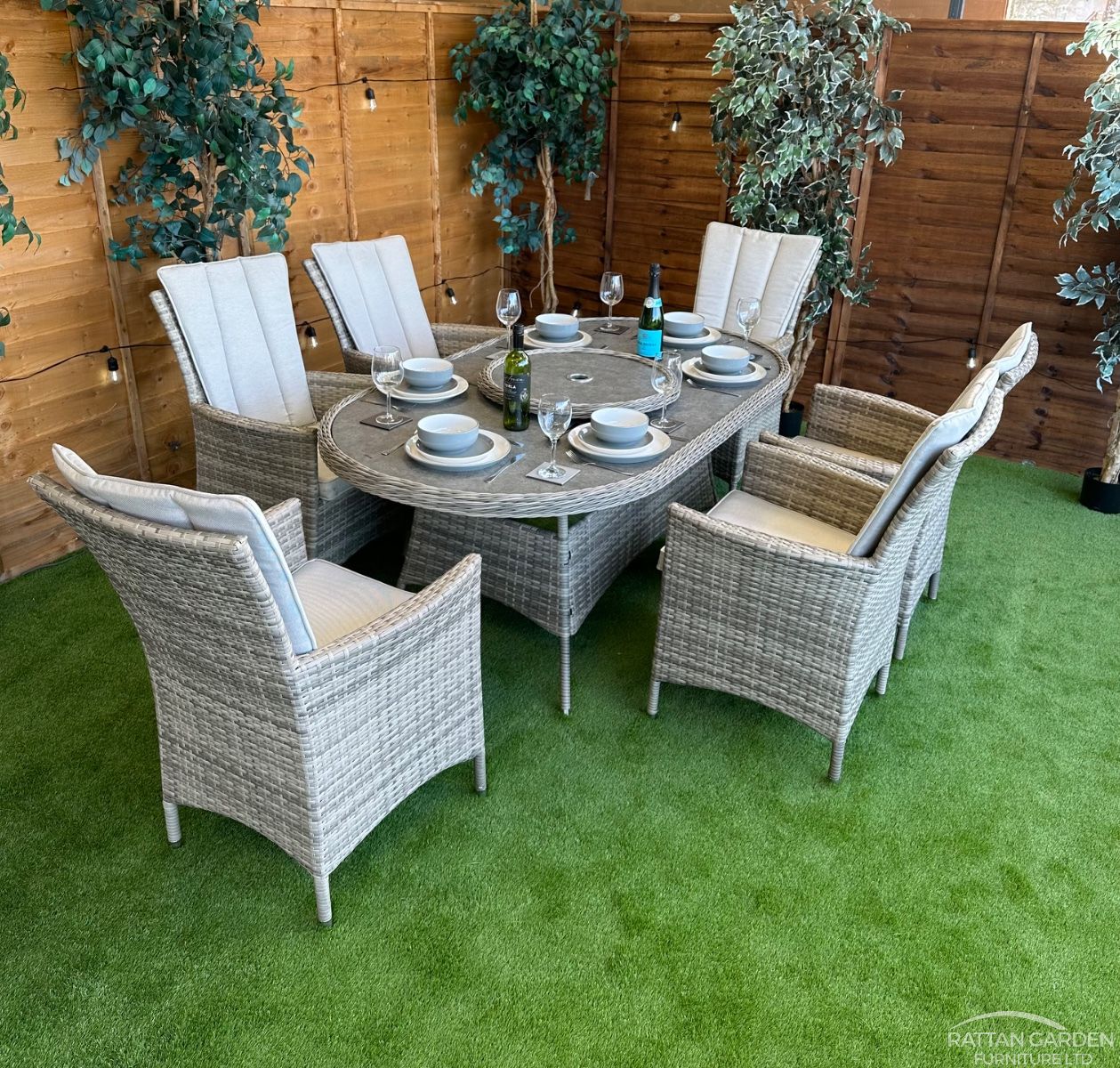 Rattan Gardens Champagne Atlanta Oval 6 Seater Dining Set