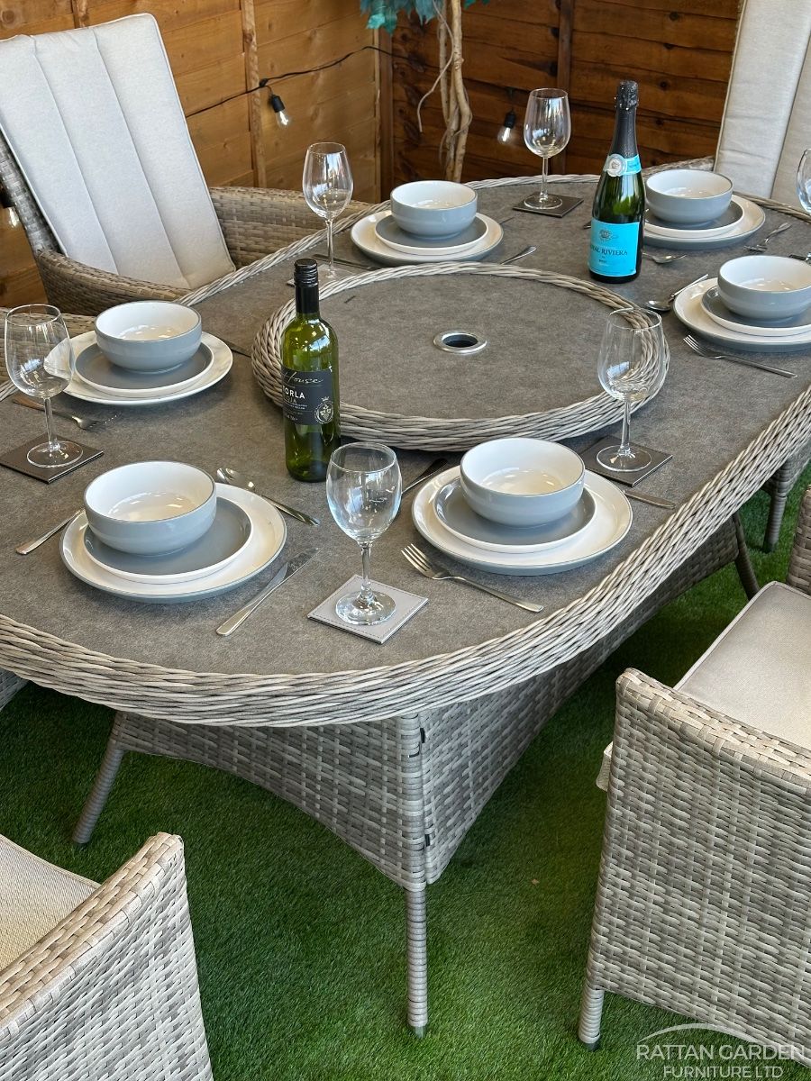 Rattan Gardens Champagne Atlanta Oval 6 Seater Dining Set