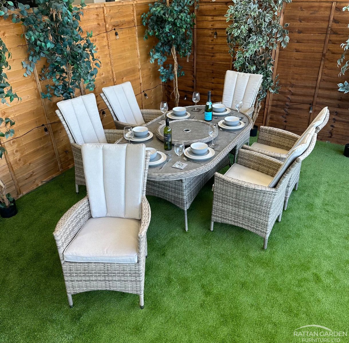 Rattan Gardens Champagne Atlanta Oval 6 Seater Dining Set