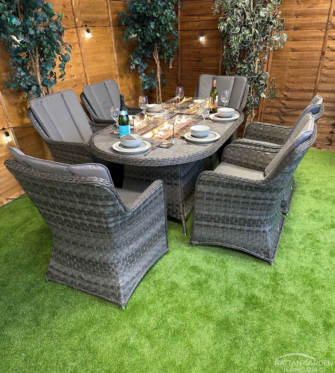 Serena Rattan Vienna 6 Seater Oval Fire Pit Dining Set