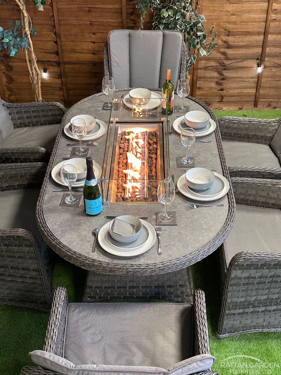 Serena Rattan Vienna 6 Seater Oval Fire Pit Dining Set