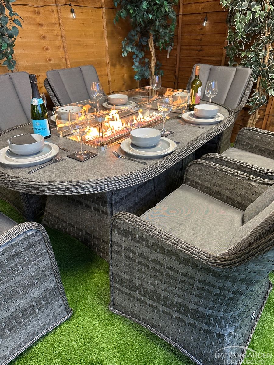 Serena Rattan Vienna 6 Seater Oval Fire Pit Dining Set