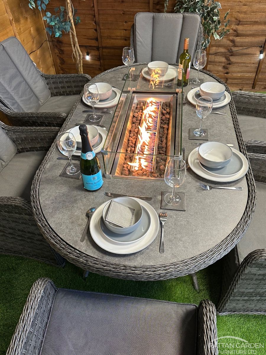 Serena Rattan Vienna 6 Seater Oval Fire Pit Dining Set