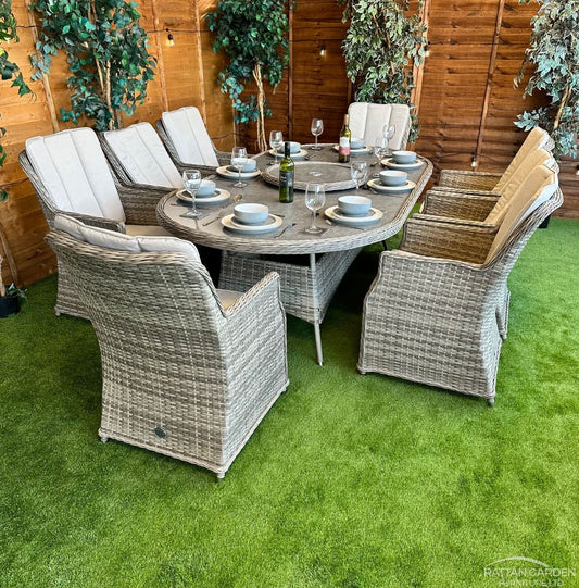Champagne Rattan Paris 8 Seater Oval Dining Set