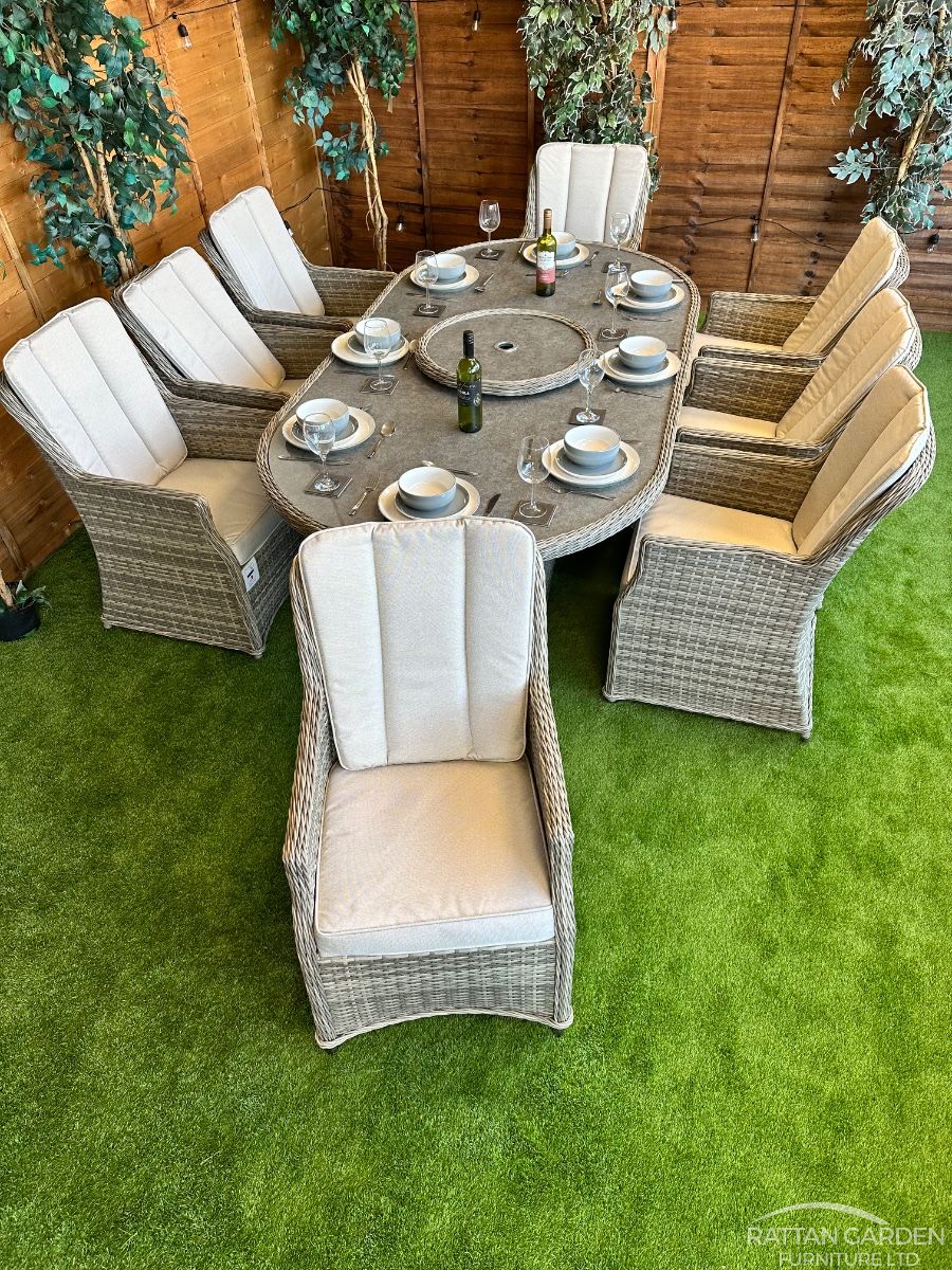 Champagne Rattan Paris 8 Seater Oval Dining Set