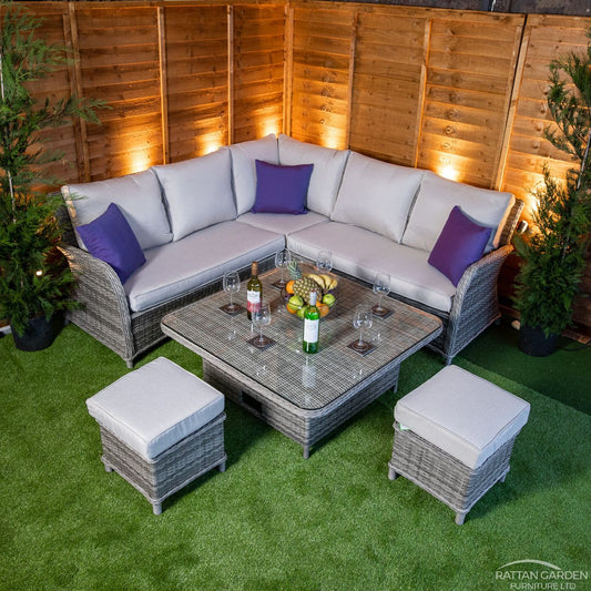 Rattan Champagne Oxford Square Rising Table Corner Set