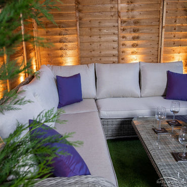 Rattan Champagne Oxford Square Rising Table Corner Set