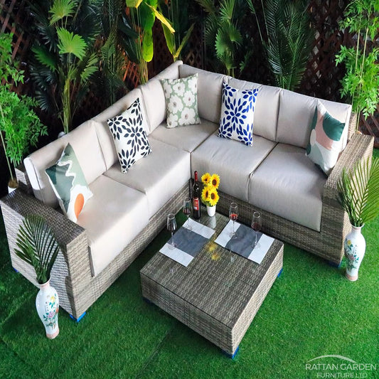 Rattan Champagne Prague Corner Sofa Set