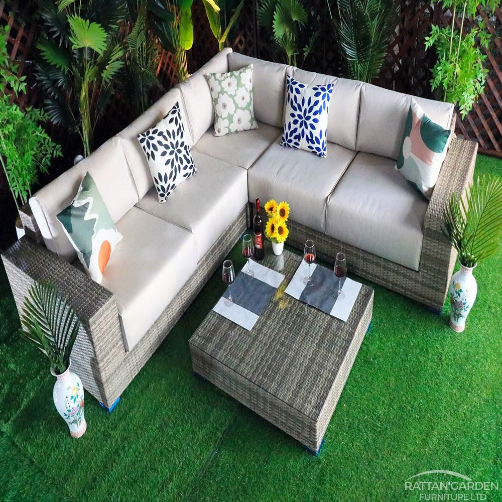 Rattan Champagne Prague Corner Sofa Set