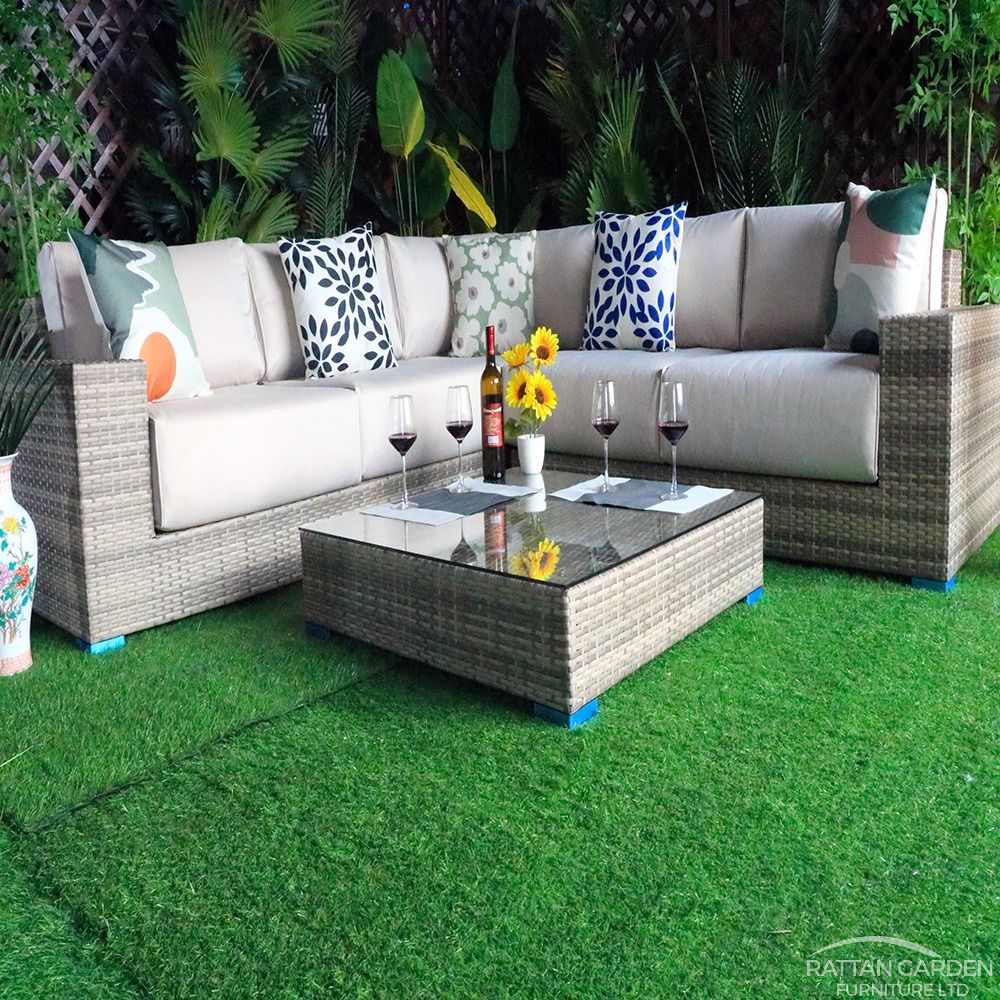 Rattan Champagne Prague Corner Sofa Set