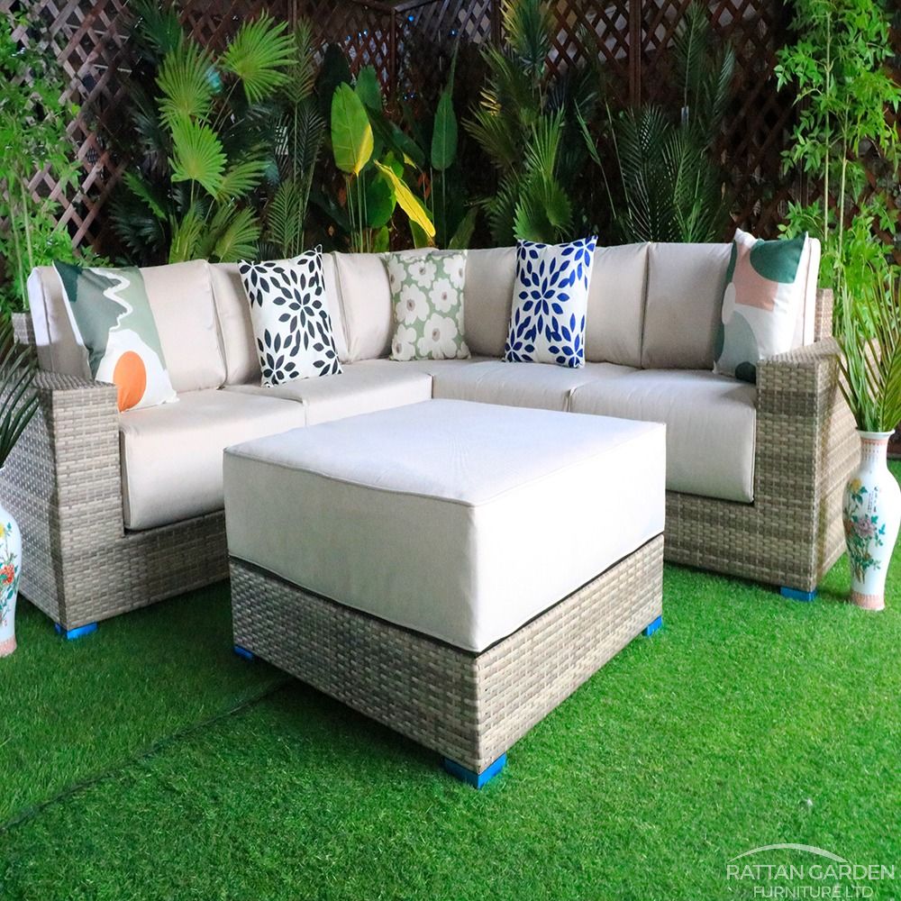 Rattan Champagne Prague Corner Sofa Set