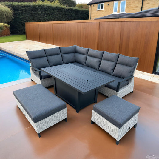 Rattan & Aluminium Cambridge Corner Firepit Sofa Set