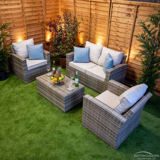 Rattan Champagne Rhodes 4 Seat 3 Piece Sofa Set