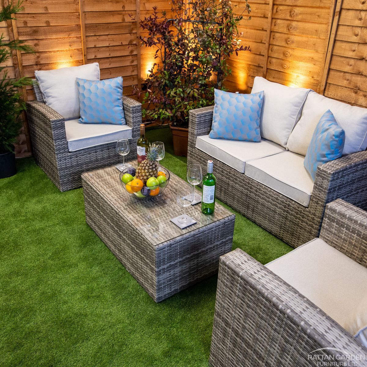 Rattan Champagne Rhodes 4 Seat 3 Piece Sofa Set