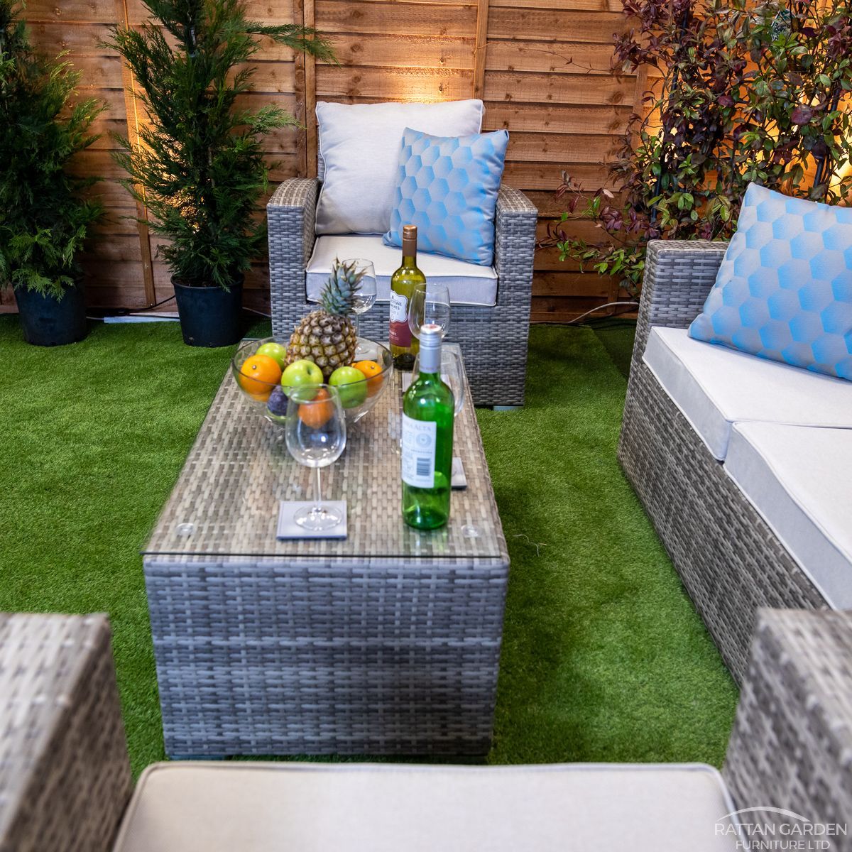 Rattan Champagne Rhodes 4 Seat 3 Piece Sofa Set