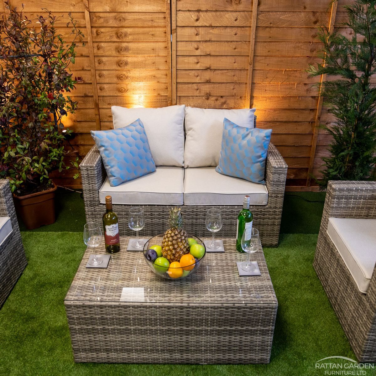 Rattan Champagne Rhodes 4 Seat 3 Piece Sofa Set