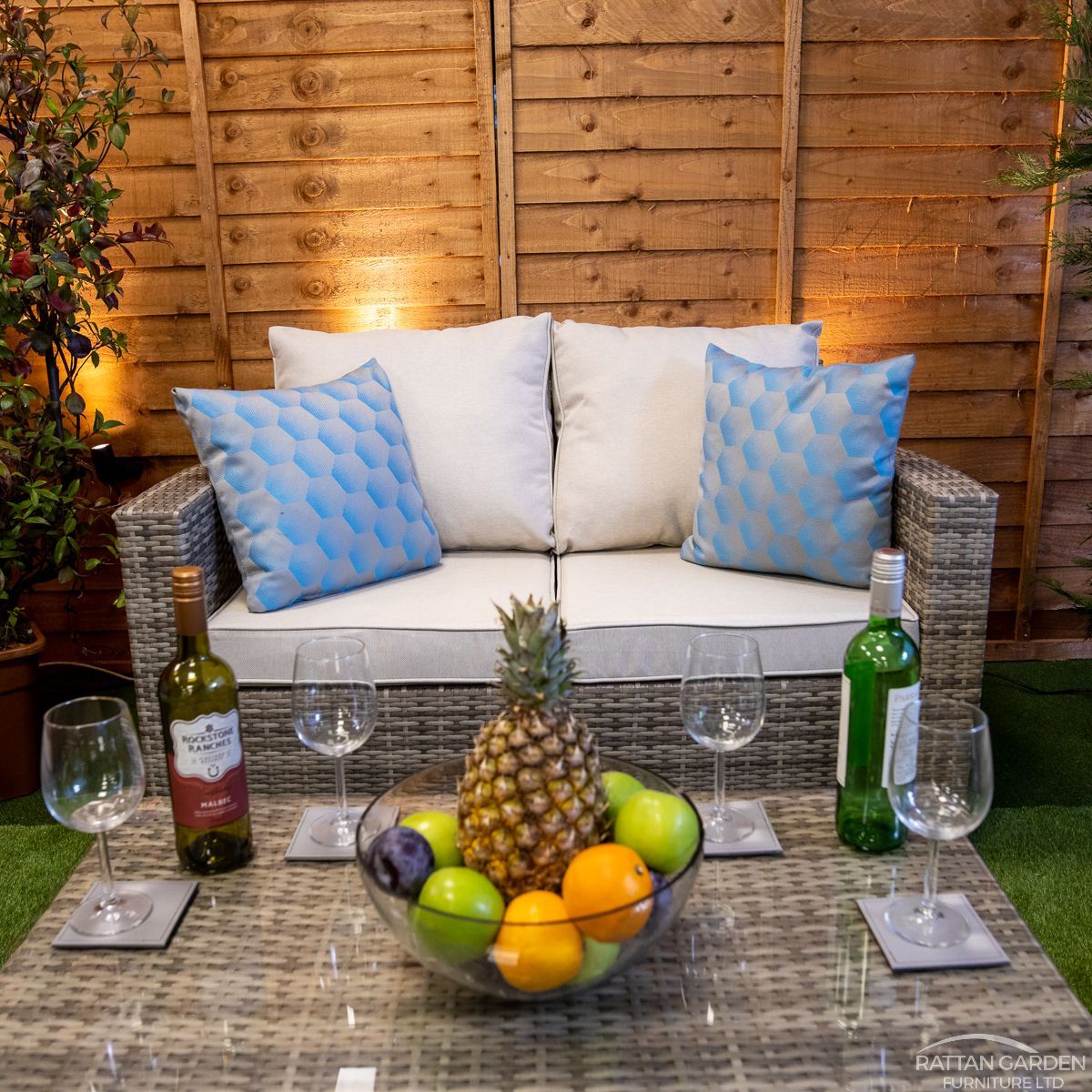Rattan Champagne Rhodes 4 Seat 3 Piece Sofa Set