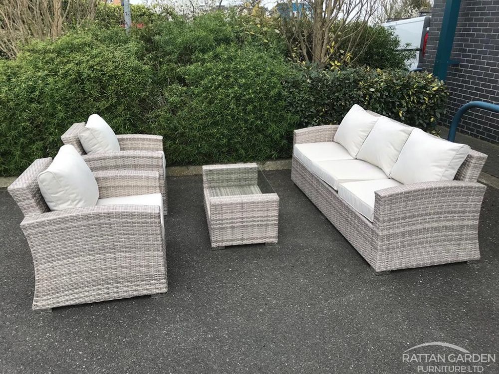 Rattan Champagne Rhodes 5 Seat 3 Piece Sofa Set