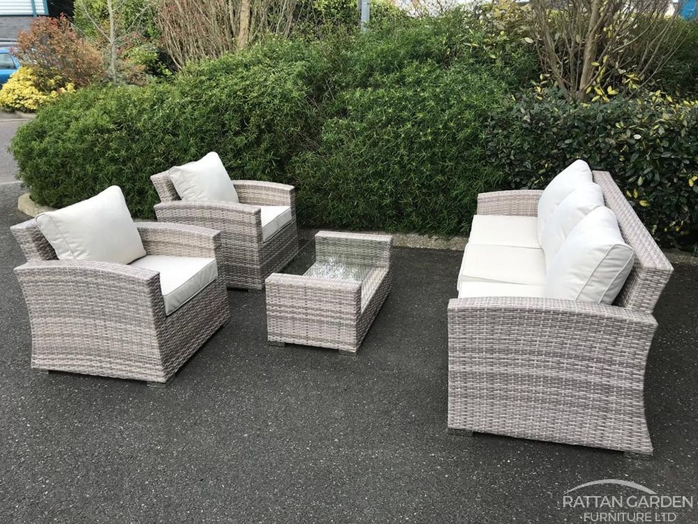 Rattan Champagne Rhodes 5 Seat 3 Piece Sofa Set