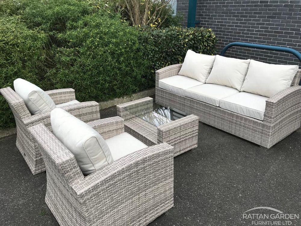 Rattan Champagne Rhodes 5 Seat 3 Piece Sofa Set