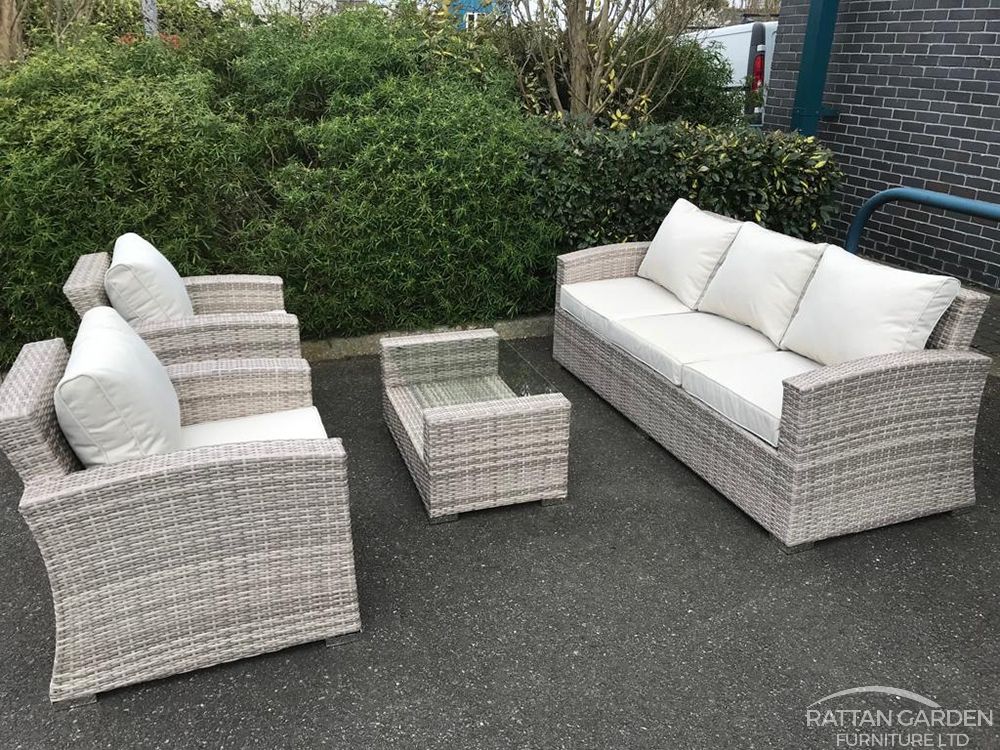 Rattan Champagne Rhodes 5 Seat 3 Piece Sofa Set