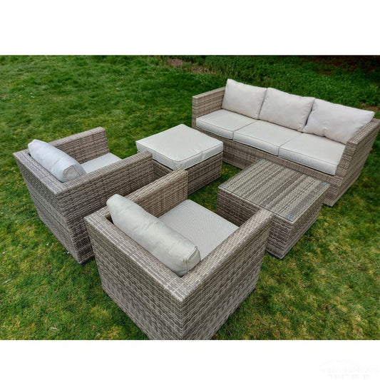 Rattan Champagne Corfu 5 Seat 5 Piece Sofa Set