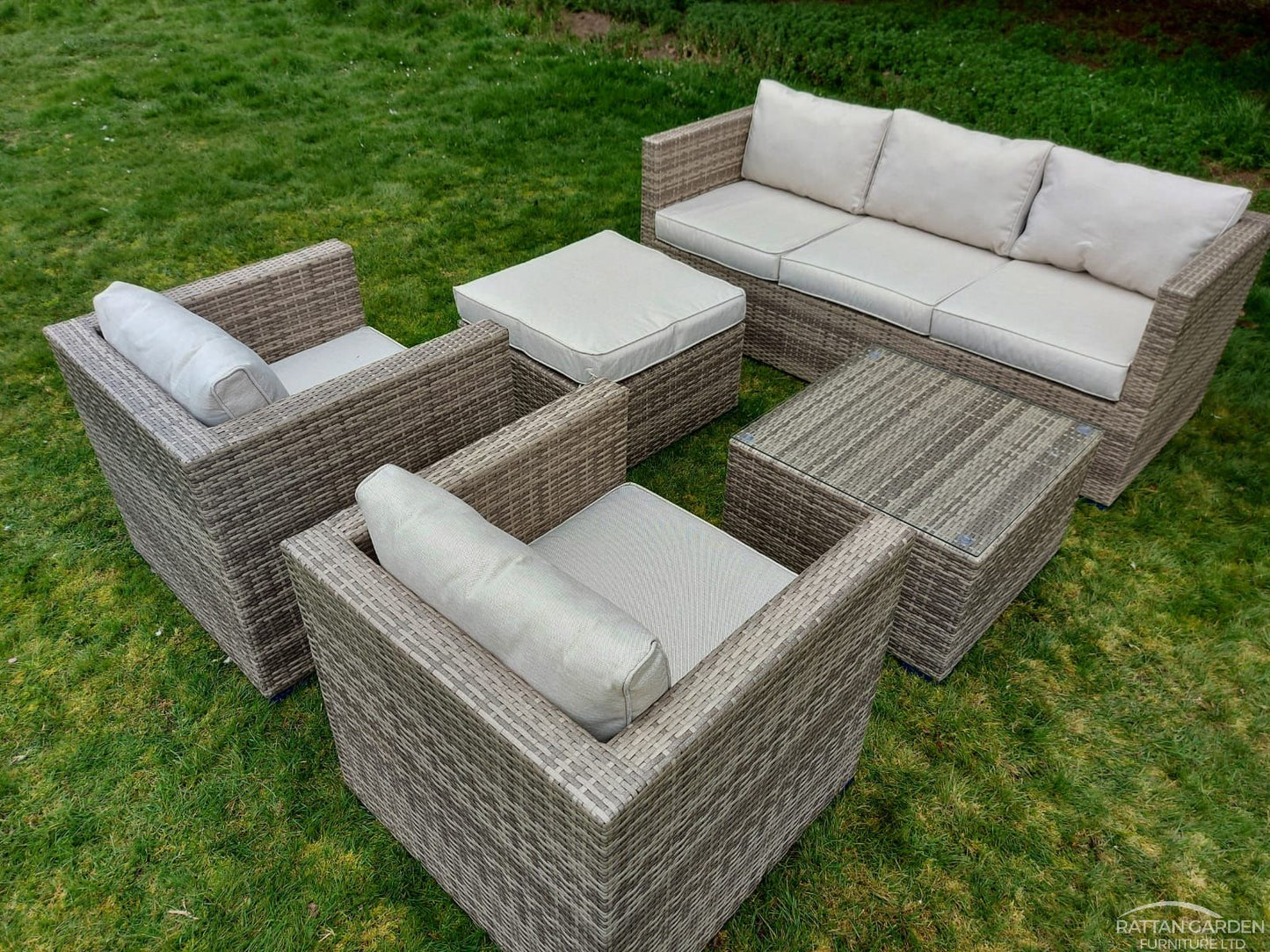 Rattan Champagne Corfu 5 Seat 5 Piece Sofa Set