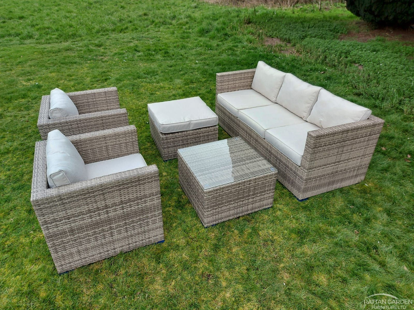Rattan Champagne Corfu 5 Seat 5 Piece Sofa Set