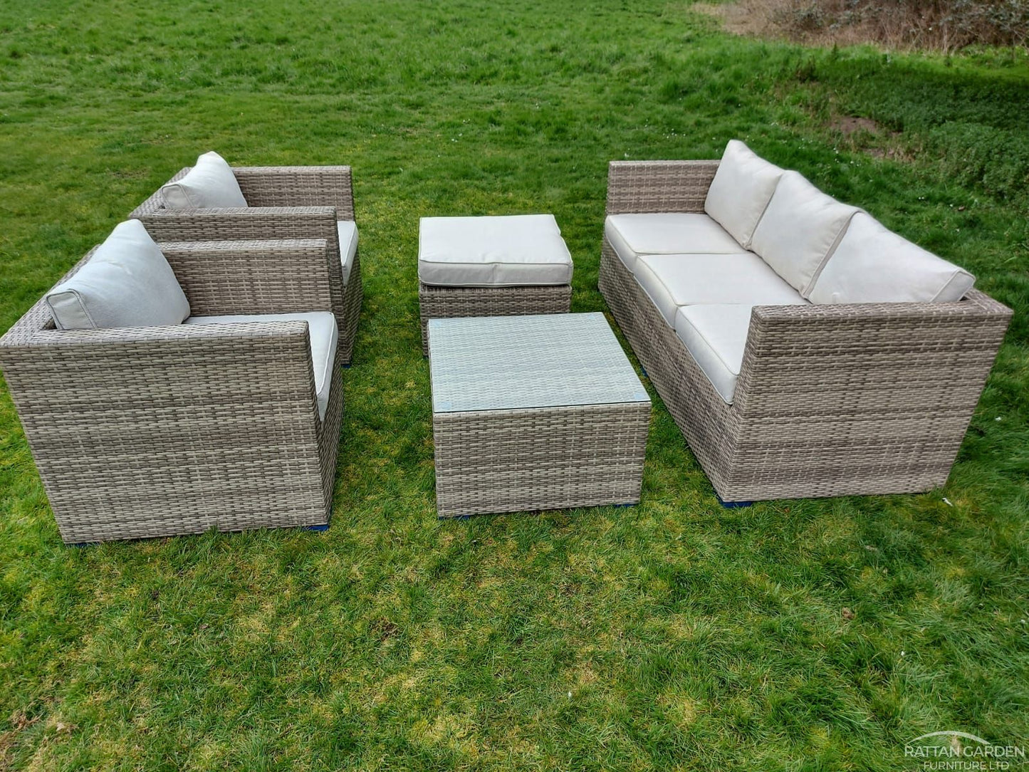 Rattan Champagne Corfu 5 Seat 5 Piece Sofa Set