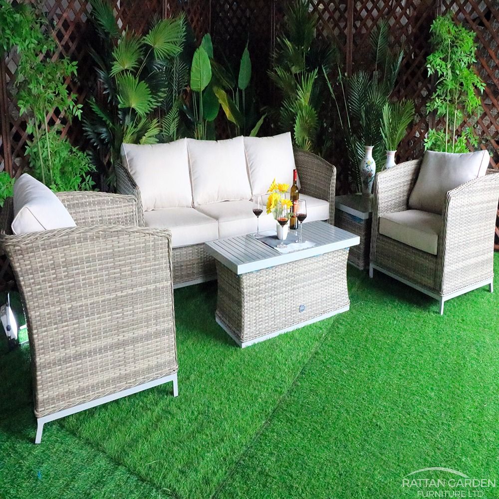 Monaco Champagne Sofa Set With Aluminium Table Top