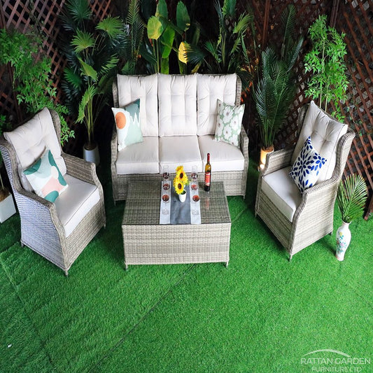 Champagne Belgrade High Back Sofa Set with Coffee Table